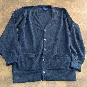 Towncraft Cardigan Sweater Mens Large Blue Vintage Acrylic Button Front USA